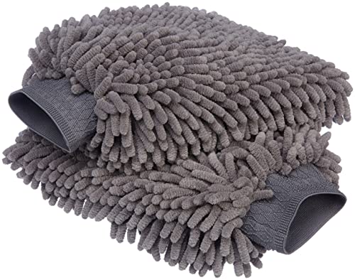 Amazon Basics Absorbent Microfiber Car Wash Drying Mitts, 2 Pack, Gray, 10.44" L x 9.06" W