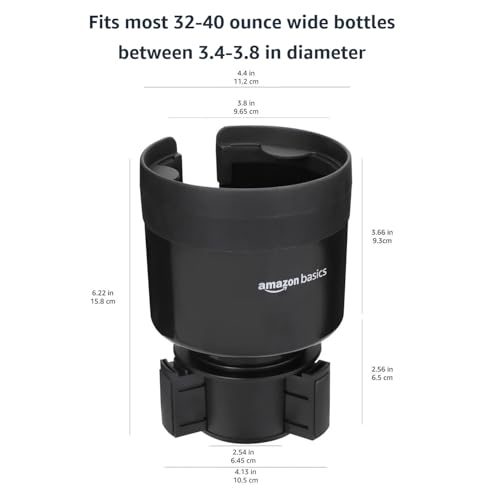 Amazon Basics Car Cup Holder Expander with Adjustable Base, Securely Holds Large Bottles 3.4 to 3.8 in Diameter, Compatible with Yeti, Hydro Flask, Easy Installation, Black view 3