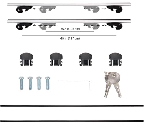 Amazon Basics Cross Rail Roof Rack, 52 inches, Fits up to 46" Spans between Raised Side Rails with Gap, Pack of 2, Black/Silver view 3