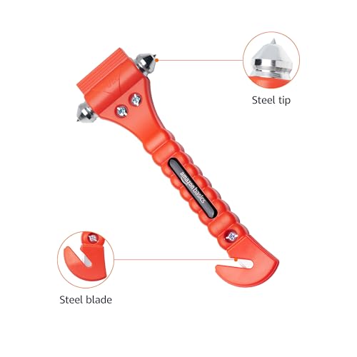Amazon Basics Emergency Escape Tool, Window Breaker and Seatbelt Cutter, Car Safety Hammer with Protective Bracket, Bright Orange, 2 Pack, SW-835 view 2