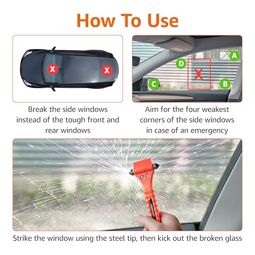 Amazon Basics Emergency Escape Tool, Window Breaker and Seatbelt Cutter, Car Safety Hammer with Protective Bracket, Bright Orange, 2 Pack, SW-835 view 3
