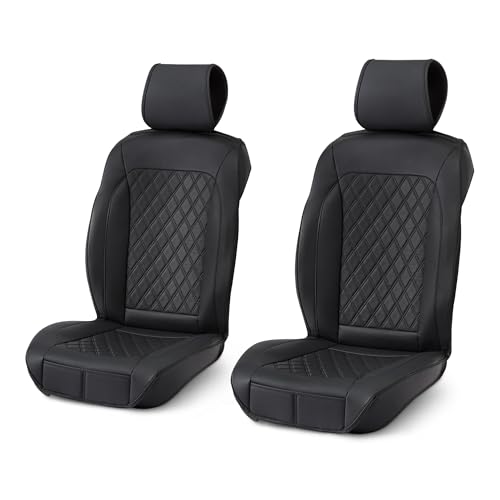 Amazon Basics Front Car Seat Covers, Breathable Faux Leather, Universal Fit, Black, 2-Pack