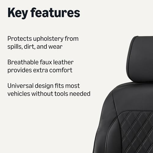 Amazon Basics Front Car Seat Covers, Breathable Faux Leather, Universal Fit, Black, 2-Pack view 2