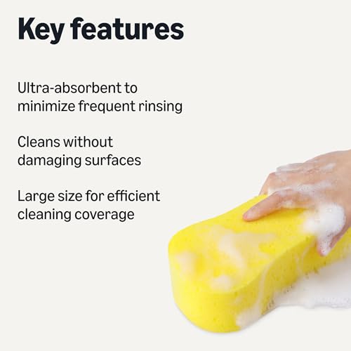 Amazon Basics Jumbo Sponges for Car Cleaning, Bodywork & Windows, Large, Yellow, Pack of 3 view 2