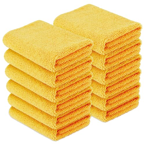 Amazon Basics Microfiber Car Drying Towels (12-Pack), Lint Free, Scratch Free, Highly Absorbent Drying Towel for Cars, 16" x 16", Yellow