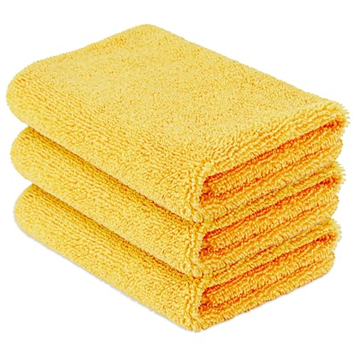Amazon Basics Microfiber Car Drying Towels (3-Pack), Lint Free, Scratch Free, Highly Absorbent Drying Towel for Cars, 16" x 16", Yellow