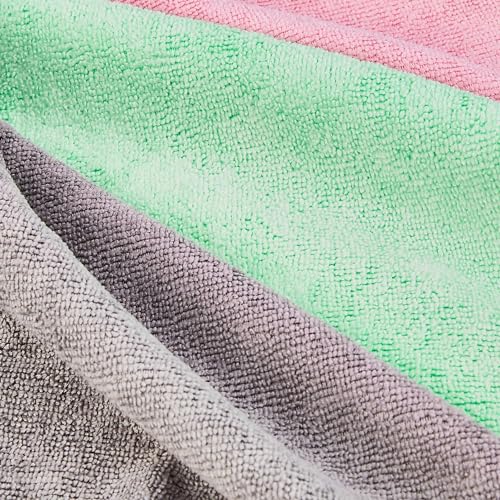 Amazon Basics Microfiber Cleaning Cloths, Non-Abrasive, Reusable and Washable, Pack of 48, Green/Gray/Pink, 16" x 12"