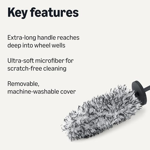 Amazon Basics Microfiber Wheel Cleaner Brush, for Rim Cleaning and Car Detailing, 16.54" Length, Gray view 2