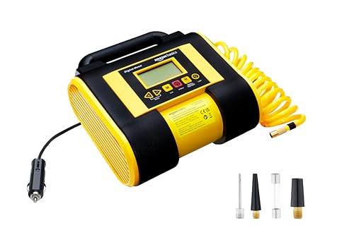 Amazon Basics Portable Car Tire Inflator with Digital Pressure Gauge, 150 PSI, 12V DC, Black