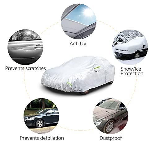 Amazon Basics Silver Weatherproof Car Cover, 150D Oxford, UV Protection, Snow Protection, Dustproof, Sedans up to 180", with Door Zipper and Reflective Straps view 3