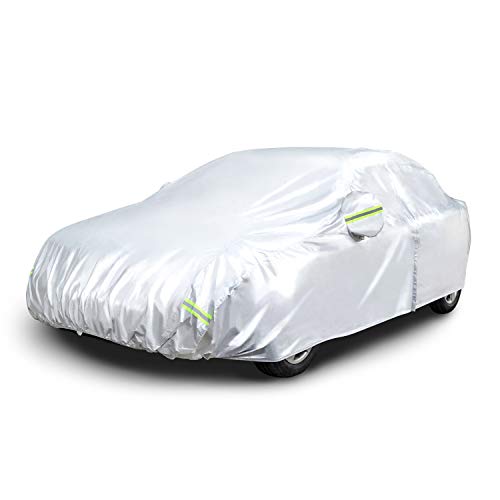 Amazon Basics Silver Weatherproof Car Cover, 150D Oxford, UV Protection, Snowproof, Dustproof for Sedans up to 170"