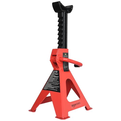 Amazon Basics Steel Jack Auto Stands, 3 Ton (2.7 metric Ton) Capacity, Easy to Use, Adjustable Height, 6,000 lb, 1 Pair, Black and Red(For Sedans and Urban SUVs) view 3