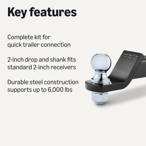 Amazon Basics Trailer Hitch Ball Mount with 2" Ball & Pin, Fits 2" Receiver, 2" Drop, 6,000 lbs Capacity view 2
