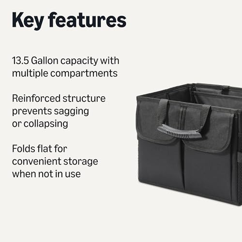 Amazon Basics Trunk Organizer for Car, Multi-Compartment Car Storage, Foldable, 13.5 Gallon, Black view 2