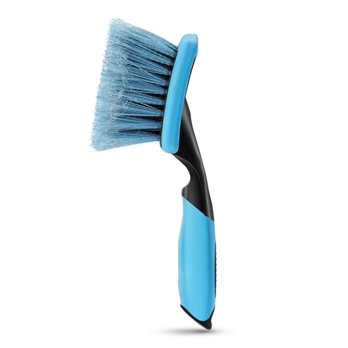 Amazon Basics Wheel Brush for Car Detailing, Scratch-Free Wheel Brush with Ergonomic Non-Slip Handle, Blue