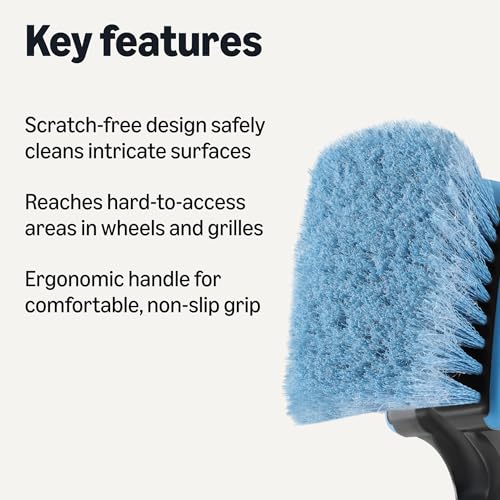 Amazon Basics Wheel Brush for Car Detailing, Scratch-Free Wheel Brush with Ergonomic Non-Slip Handle, Blue view 2