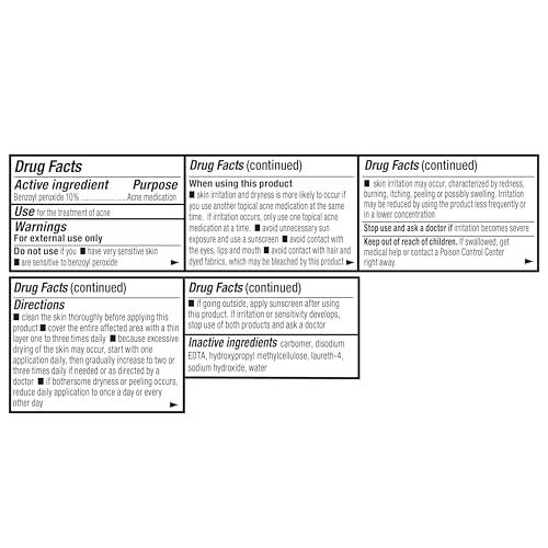 Amazon Basics 10% Benzoyl Peroxide Acne Medication, Maximum Strength, 1 Fluid Ounce Face Gel