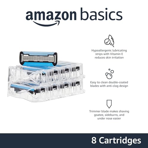Amazon Basics 5-Blade MotionSphere Razor Blade Refills for Men's Shave, with Dual Lubrication and Precision Beard Trimmer, 8 Cartridges (Fits Amazon Basics Razor Handles only) (Previously Solimo) view 2