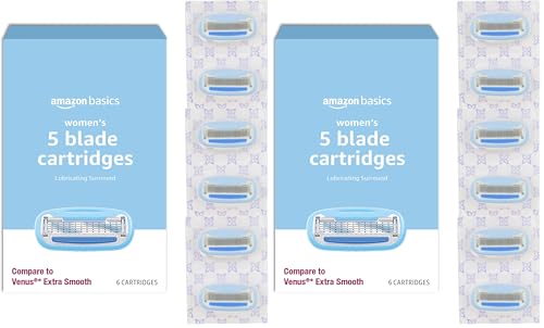 Amazon Basics 5-Blade Razor Refills for Women, 6 Count (Fits Amazon Basics Razor Handles Only) (Previously Solimo) (Pack of 2)