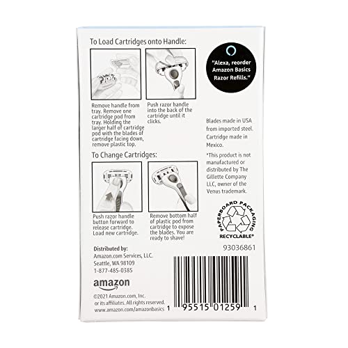 Amazon Basics 5-Blade Razor Refills for Women with Comfort-Coated Blades, Moisture Lubrication, Hypoallergenic, 6 Count (Fits Amazon Basics Razor Handles Only) (Previously Solimo) view 2