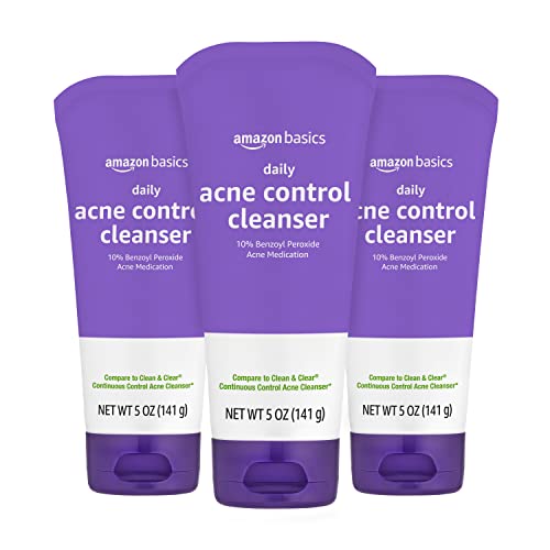 Amazon Basics Acne Cleanser Face Wash - Daily Control, Maximum Strength 10% Benzoyl Peroxide, 5 Ounce (Pack of 3)