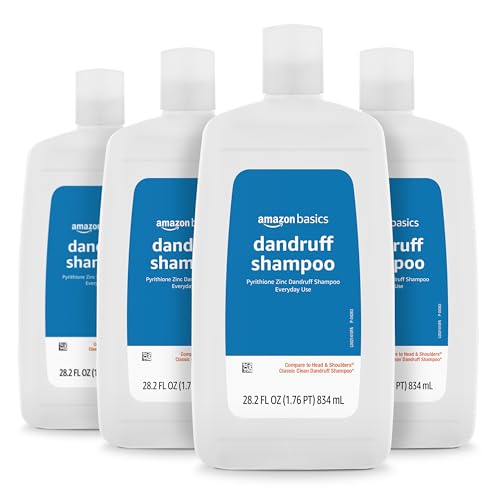 Amazon Basics Anti-Dandruff Shampoo for Itchy Scalp, Flaky and Dry Scalp, pH Balanced, Paraben-Free, Clean Scent, Normal to Oily Hair, 28.2 Ounce, 4-Pack