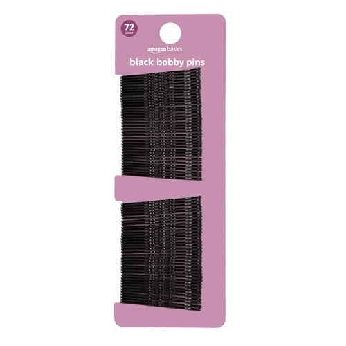 Amazon Basics Bobby Pins for All Hair Types, Black, Secure Hold for Updos and Hair Styling, 72 Count