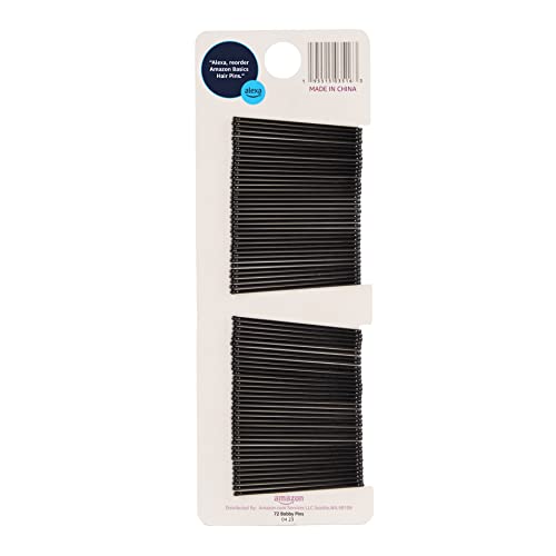 Amazon Basics Bobby Pins for All Hair Types, Black, Secure Hold for Updos and Hair Styling, 72 Count view 2