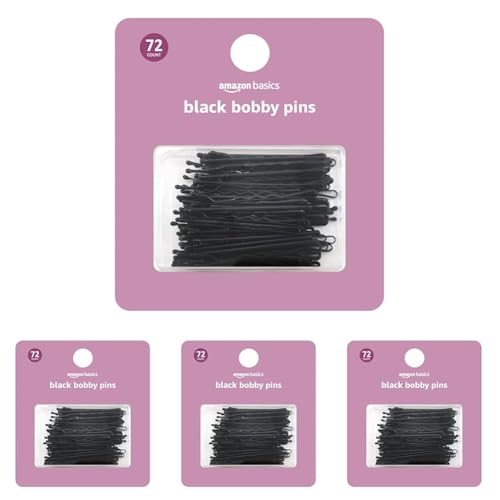 Amazon Basics Bobby Pins in Case Black 72 Count (Pack of 4)