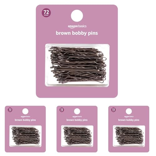 Amazon Basics Bobby Pins in Case Brown 72 Count (Pack of 4)