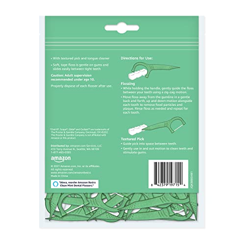 Amazon Basics Clean Mint Flossers, 300 Count, 4 Packs of 75