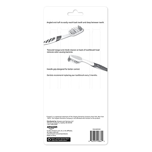 Amazon Basics Clean Plus Soft Bristle Toothbrushes with Angled End-Tuft, Cheek and Tongue Cleaner, Full Size, 10 Count, 1 Pack (Previously Solimo) view 2