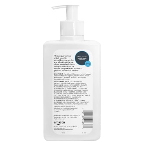 Amazon Basics Cleanser Face Wash - Renewing Salicylic Acid with Ceramides & Vitamin D, 8 fl oz, 1-Pack