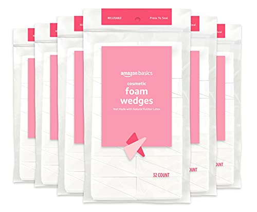 Amazon Basics Cosmetic Rectangular Foam Wedges for Makeup Application and Blending, 192 Count (6 Packs of 32), White (Previously Solimo)