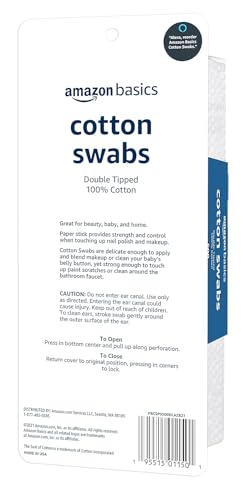 Amazon Basics Cotton Swabs for Personal Hygiene and Baby Care, 2000 Count, 4 Pack of 500 Count
