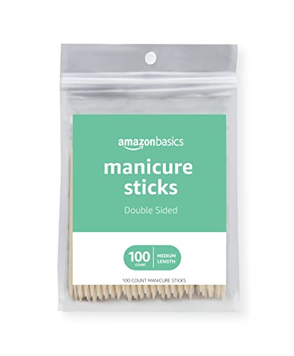 Amazon Basics Double Sided Manicure Sticks for Nail Care, Cuticle Pusher, Pedicure, Medium Length, Orange, 100 Count