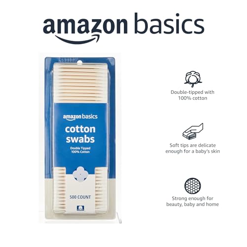 Amazon Basics Double-Tipped Cotton Swabs for Personal Hygiene and Baby Care, Cotton, Versatile, Baby Safe, 500 Count view 3