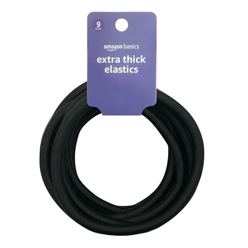 Amazon Basics Extra Long Extra Thick Elastics for Thick Hair, Black, Pack of 9