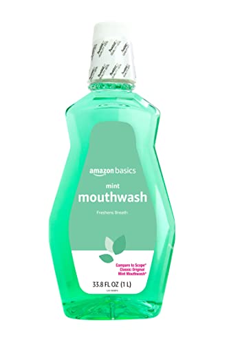 Amazon Basics Fresh Breath Mouthwash for Bad Breath, Refreshing Mint, Clean Taste, 33.8 fl oz (Previously Solimo)