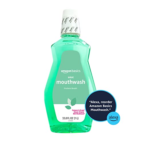 Amazon Basics Fresh Breath Mouthwash for Bad Breath, Refreshing Mint, Clean Taste, 33.8 fl oz (Previously Solimo) view 3