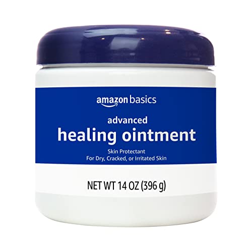 Amazon Basics Healing Ointment & Skin Protectant for Dry & Cracked Skin and Chapped Lips, Fragrance Free, 14 Oz (Pack of 4)