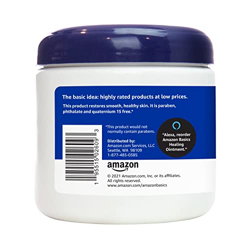 Amazon Basics Healing Ointment & Skin Protectant for Dry & Cracked Skin and Chapped Lips, Fragrance Free, 14 Oz (Pack of 4)