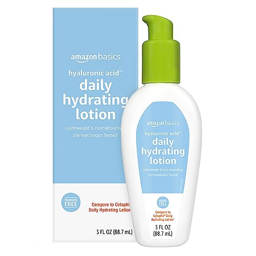 Amazon Basics Hyaluronic Acid Face Moisturizer, Hydrating, Oil-Free, Fragrance Free, Dermatologist Tested, 3 Fluid Ounces (1-Pack)