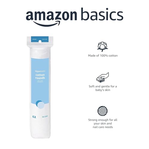Amazon Basics Hypoallergenic 100% Cotton Rounds for Makeup Removal and Skincare, 600 Count, 6 Packs of 100 Count
