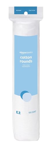 Amazon Basics Hypoallergenic 100% Cotton Rounds for Makeup Removal and Skincare, 100 Count, 1 Pack