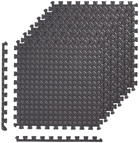 Amazon Basics Interlocking Foam Floor Mat Tiles for Home Gym Exercise, 24.7 x 24.7 x .5 Inches, Black - Pack of 6