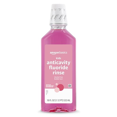 Amazon Basics Kids Mouthwash with Fluoride, Anticavity, Alcohol-Free Bubble Gum Flavor, 18 fl oz, 4-Pack view 2