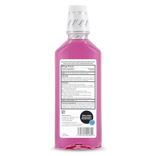 Amazon Basics Kids Mouthwash with Fluoride, Anticavity, Alcohol-Free Bubble Gum Flavor, 18 fl oz, 4-Pack view 3