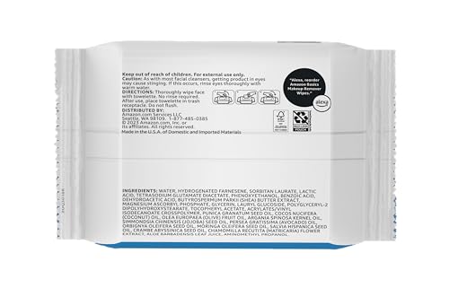 Amazon Basics Makeup Remover Wipes, Formulated without Fragrance and Alcohol-Free, Gentle Cleansing, Removes Waterproof Mascara, Dermatologist Tested, 25 Count, Pack of 6 view 2