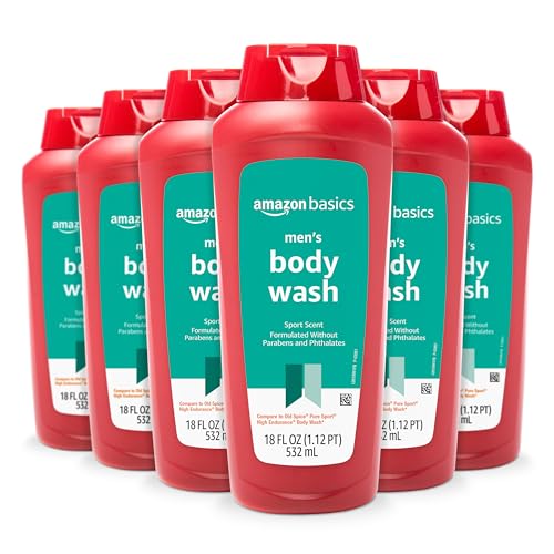 Amazon Basics Men's Body Wash, Sport Scent, Paraben and Phthalate Free, Refreshing Clean, 18 Fluid Ounce, 6-Pack